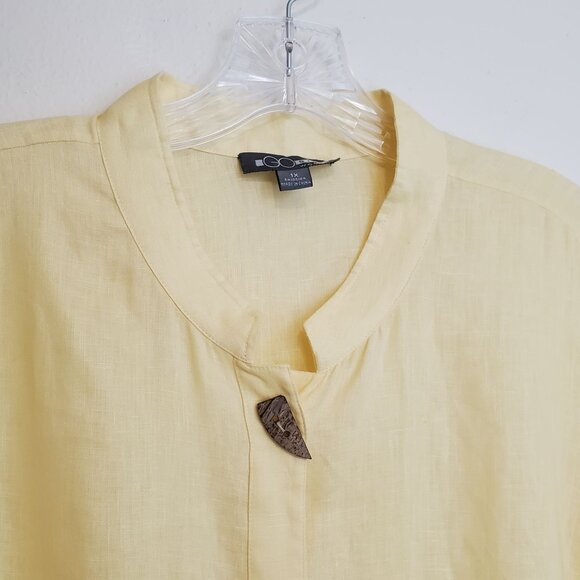 GO Silk buttercream yellow linen Mandarin collar blouse - Picture 3 of 13